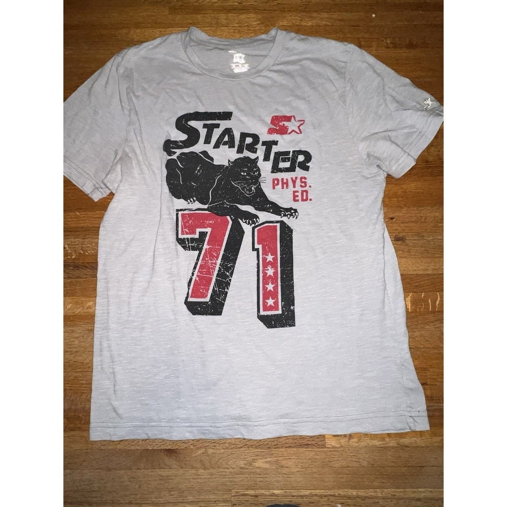 Starter Men Medium Gray Phys Ed 71 Panther Short Sleeve Crew Neck‎ Shirt